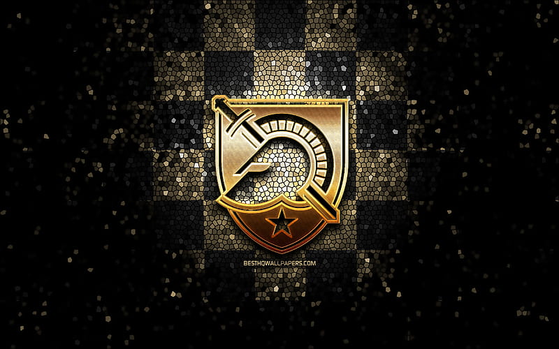 Army Black Knights, glitter logo, NCAA, black brown checkered background, USA, american football team, Army Black Knights logo, mosaic art, american football, America, HD wallpaper