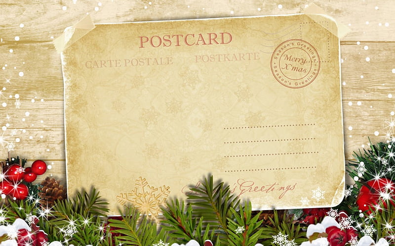Dear Santa, red, green, christmas, postcard, vintage, card, HD wallpaper