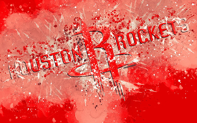 Houston Rockets grunge art, logo, american basketball club, red grunge background, paint splashes, NBA, emblem, Houston, Texas, USA, basketball, Western Conference, National Basketball Association, HD wallpaper