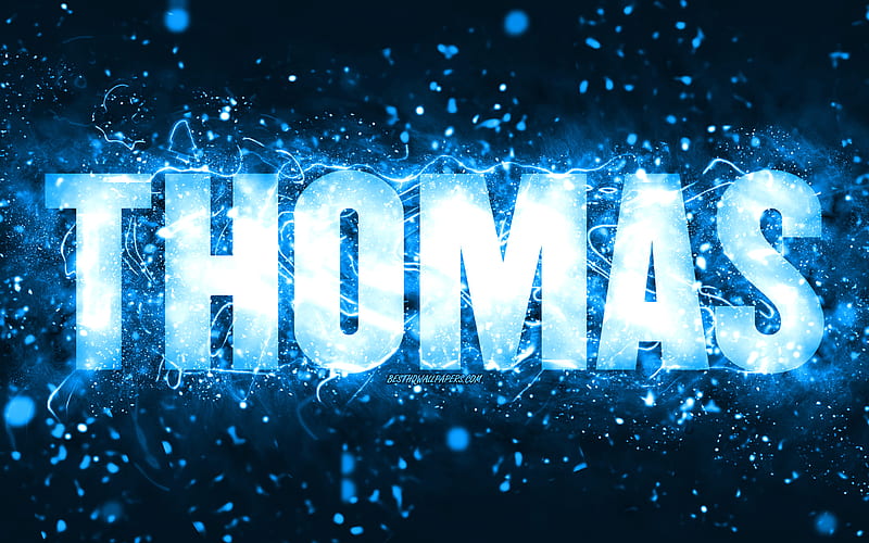 Happy Birtay Thomas blue neon lights, Thomas name, creative, Thomas Happy Birtay, Thomas Birtay, popular american male names, with Thomas name, Thomas, HD wallpaper