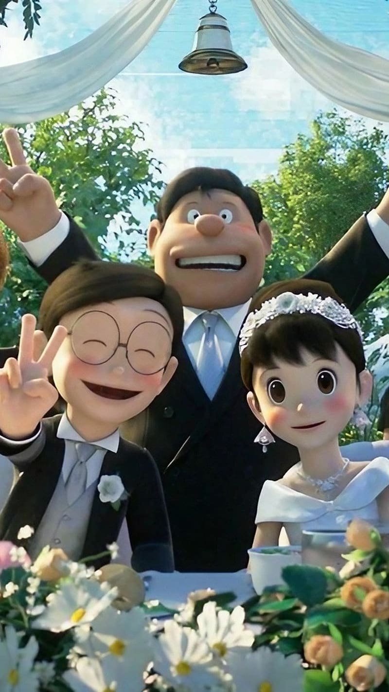 Nobita Shizuka Wedding Ceremony, nobita shizuka wedding, wedding ceremony, takeshi gian, cartoon, animated, HD phone wallpaper