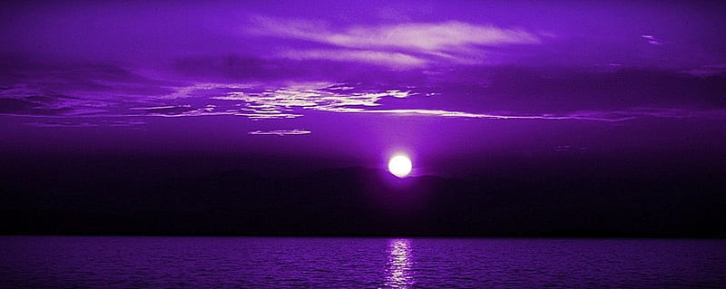 Purple Night, moon, purple, reflection, sky, cluds, sea, night, light ...