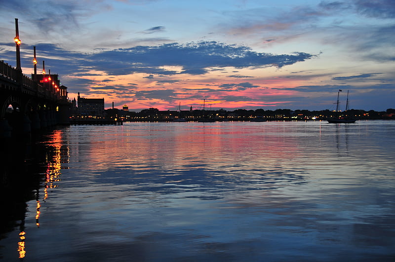 St Augustine Florida sunset, florida, usa, bridge, st augustine, sunset, HD wallpaper