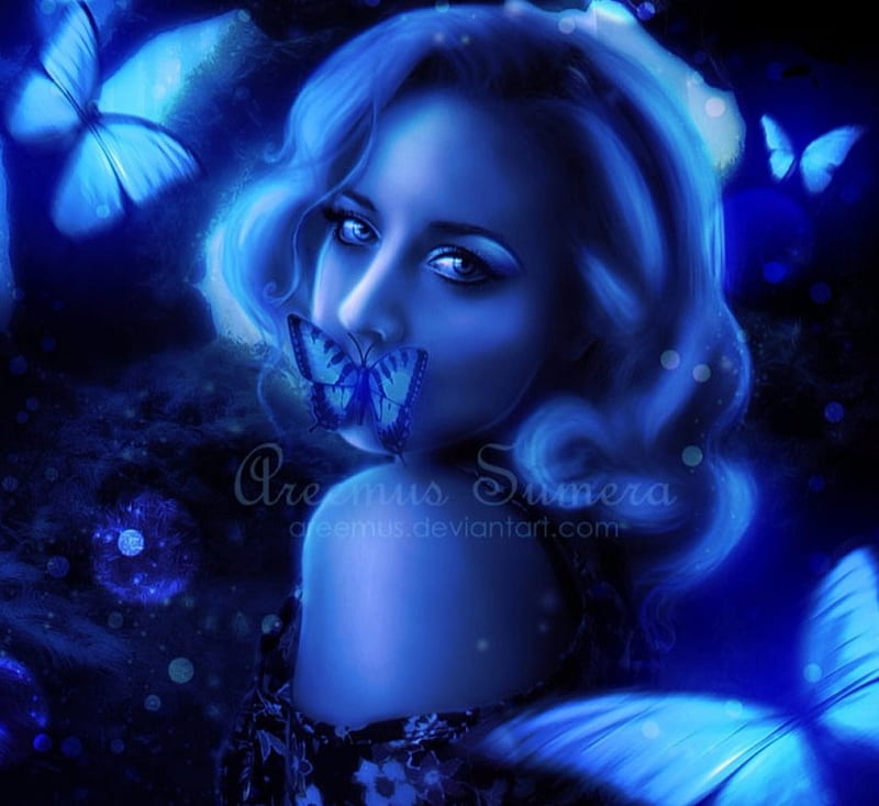 Silent Beauty Buttterflies Model Lady Blue Hd Wallpaper Peakpx