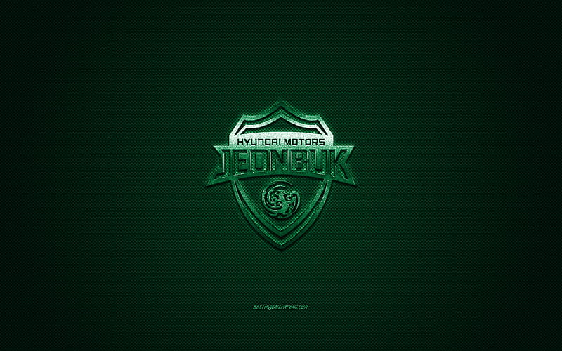 Jeonbuk Hyundai Motors FC, South Korean football club, K League 1, green logo, green carbon fiber background, football, Jeonju, South Korea, Jeonbuk FC logo, HD wallpaper