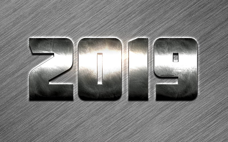 2019 year, Happy New Year, 2019 concepts, silver numbers, gray metal texutra, steel numbers, creative art, 2019 background, silver digits, HD wallpaper
