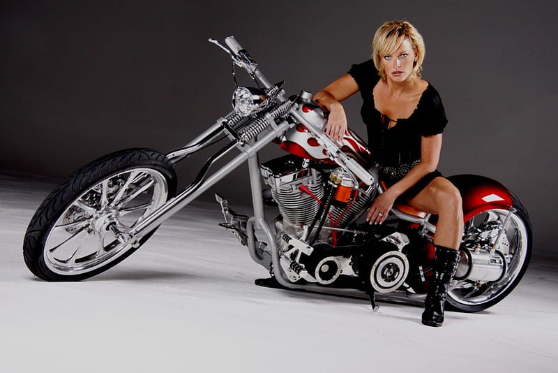 Melissa, bike custom harley, babe, HD wallpaper
