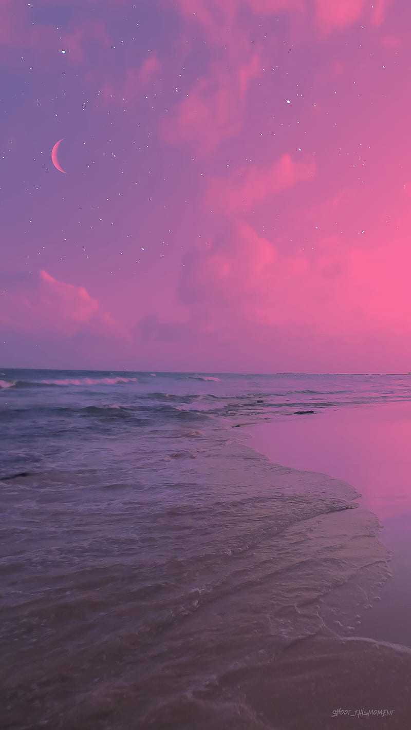 Summer in the beach, Summer, aesthetics, beach, beach life, beach vibes, cosmic, cosmic art, crescent moon, magic hour, mexico, moon, moon art, paradise, pink, pink aesthetics, pink beach, pink hour, sand, shoot_thismoment, space, space art, sunset, tropical, tropical vibes, tumblr, HD phone wallpaper