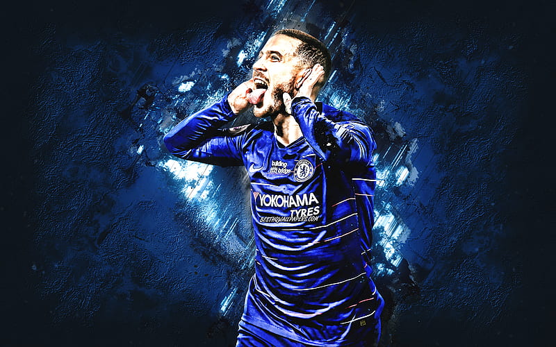 Eden Hazard, Chelsea FC, Belgian footballer, attacking midfielder, portrait, blue stone background, football, HD wallpaper