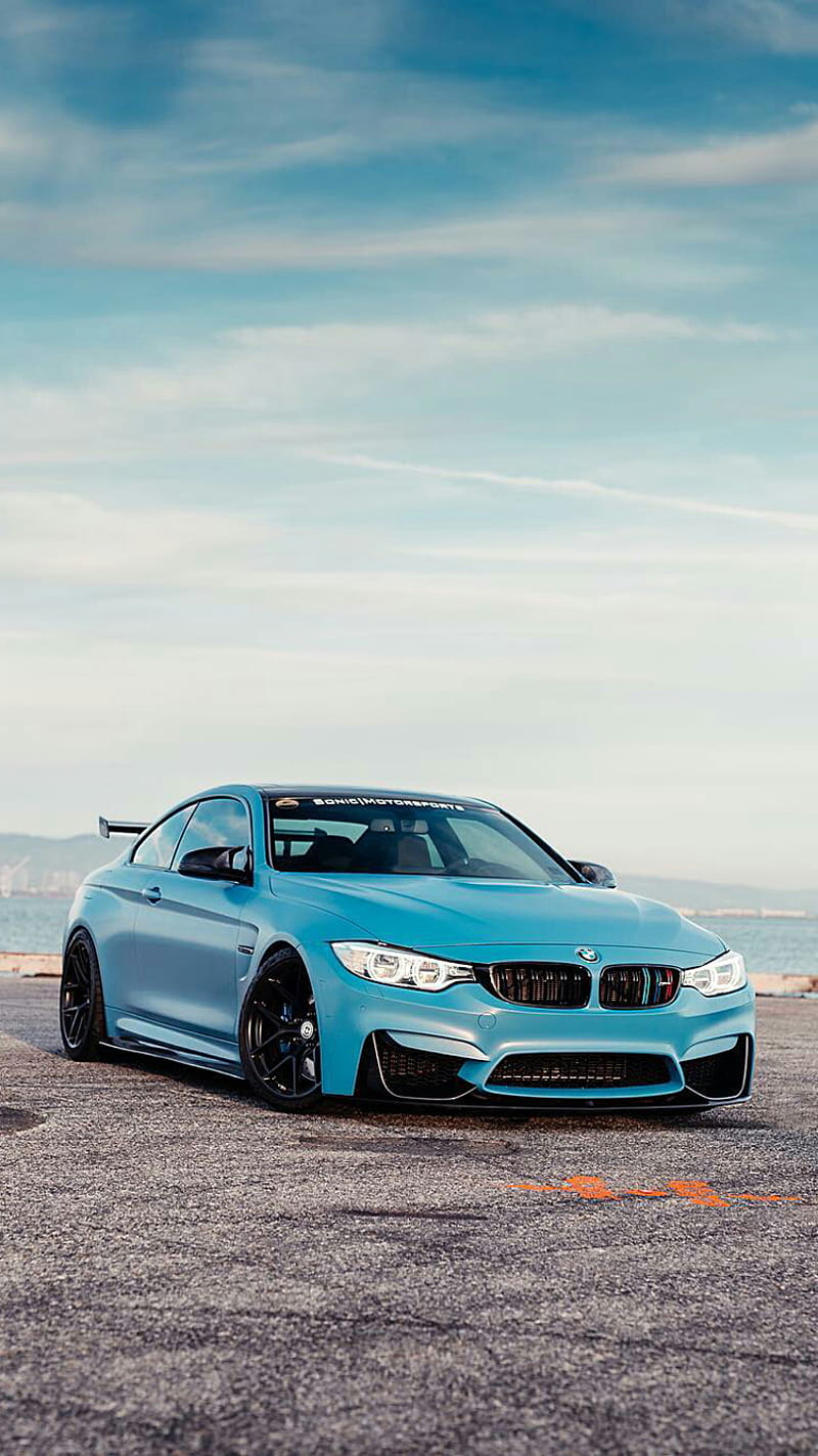 BMW M4, blue, car, coupe, f82, race, tuning, vehicle, HD phone wallpaper