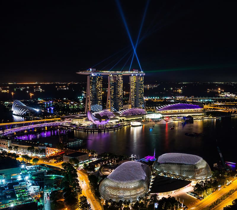 Cities, Night, City, Building, Light, Singapore, , Marina Bay Sands, HD wallpaper
