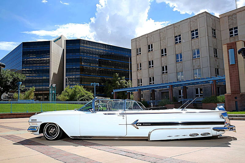 ** 1960-Chevrolet Impala-Convertible**, Classic, White, GM, Lowrider, HD wallpaper