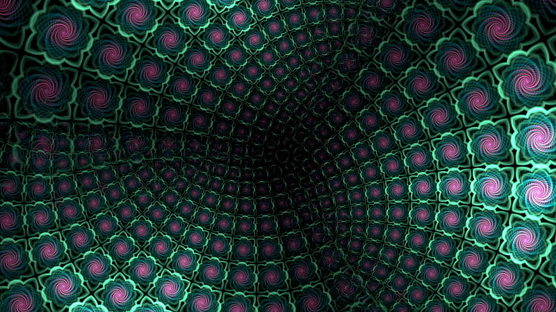 Green Pink Swirl Fractal Funnel Pattern Abstract, HD wallpaper