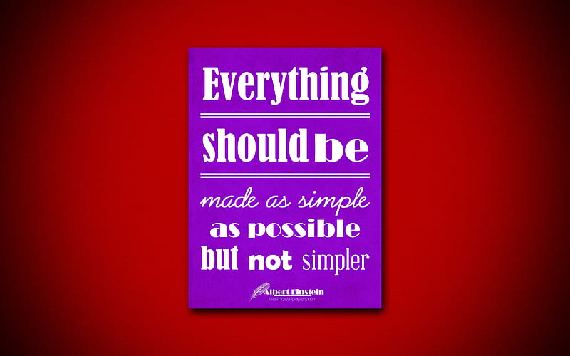 Everything should be made as simple as possible, but not simpler business quotes, Albert Einstein, motivation, inspiration, HD wallpaper