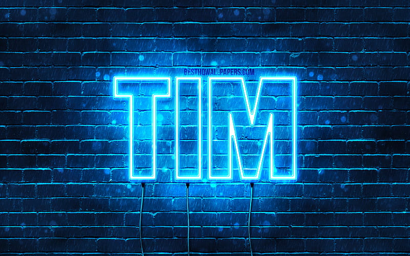 Tim with names, horizontal text, Tim name, Happy Birtay Tim, popular german male names, blue neon lights, with Tim name, HD wallpaper