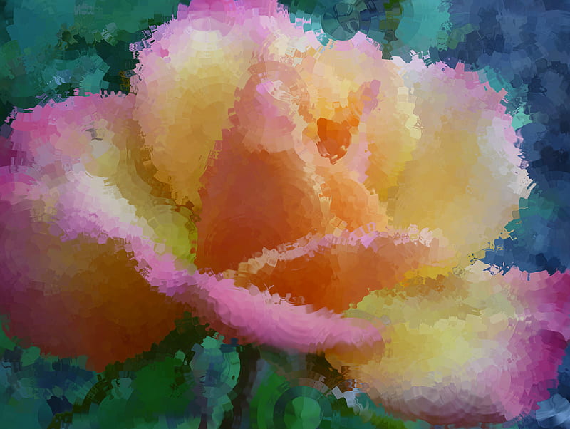 rose mosaic, rose, flower, yellow, mosaic, pink, HD wallpaper