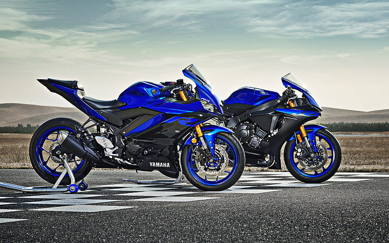 2019, Yamaha YZF-R3, Supersport Motorcycles, side view, new black blue YZF-R3, sportbikes, Japanese racing motorcycles, Yamaha, HD wallpaper