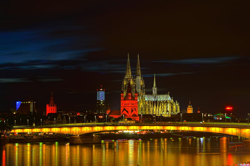 night city, architecture, gothic, cologne, germany, HD wallpaper
