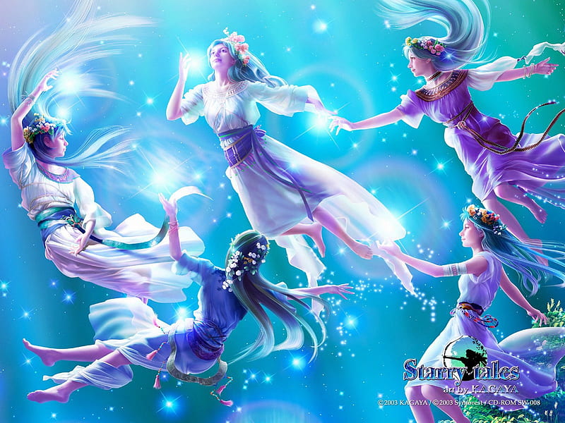 Pleiades2, kagaya, fantasy, stary tales, starry tales, fairies, dancing, HD wallpaper
