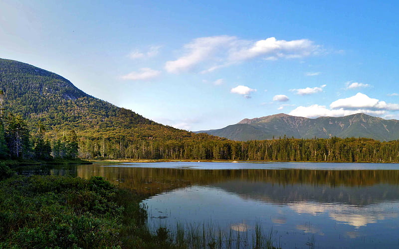 Lonesome Lake mountains, sunrise, morning, beautiful lake, New Hampshire, USA, HD wallpaper