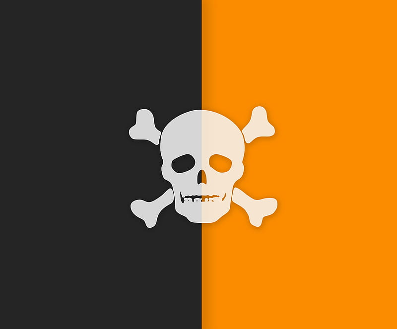 Skull IV, 929, black, cool, crossbones, halloween minimal, orange, simple, HD wallpaper