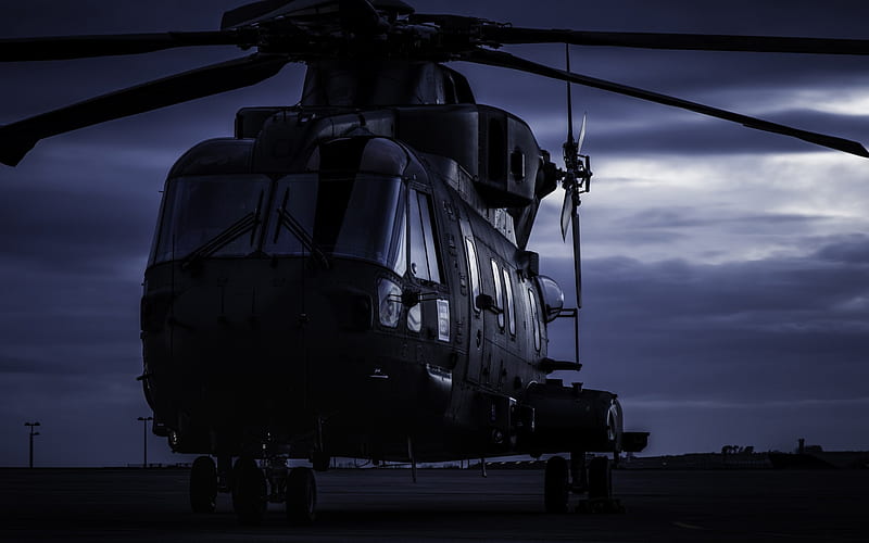 AgustaWestland AW101 Merlin, military cargo helicopter, night, military airfield, US Air Force, US helicopters, HD wallpaper