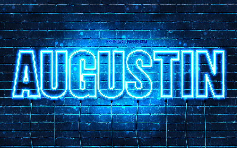 Augustin with names, Augustin name, blue neon lights, Happy Birtay Augustin, popular french male names, with Augustin name, HD wallpaper
