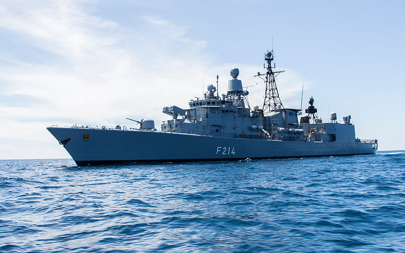 Lübeck, German frigate, warship, F214, German Navy, Bremen class, Germany, sea, HD wallpaper