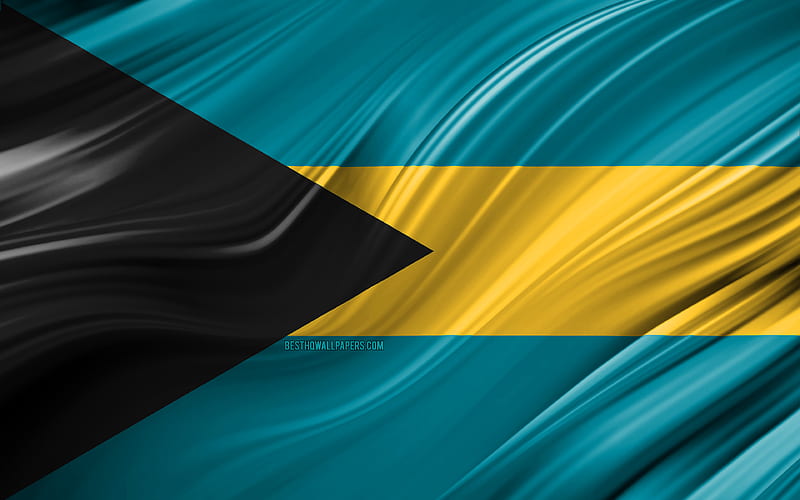 Bahamian flag, North American countries, 3D waves, Flag of Bahamas, national symbols, Bahamas 3D flag, art, North America, Bahamas, HD wallpaper