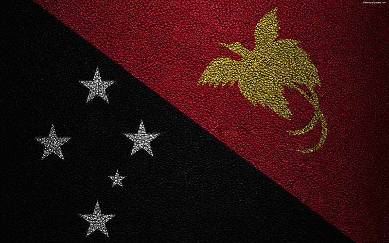 Flag of Papua New Guinea leather texture, Oceania, Papua New Guinea, world flags, HD wallpaper