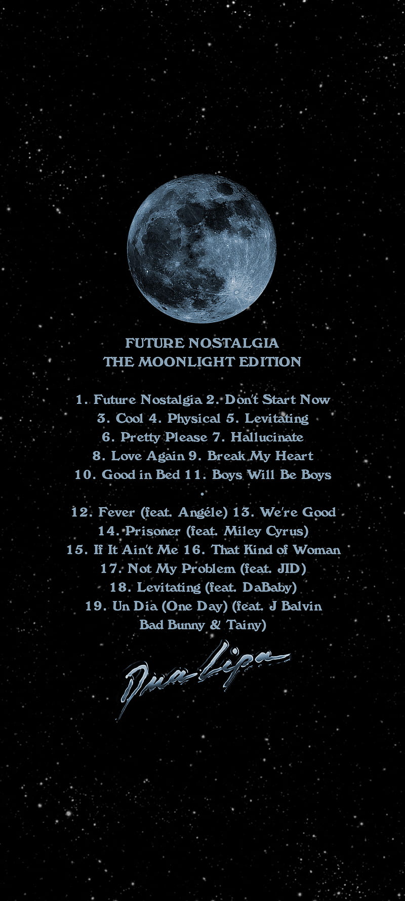 Moonlight Tracklist, dua, dua lipa, edition, future, future nostalgia, lipa, moo, moonlight, night, stars, HD phone wallpaper