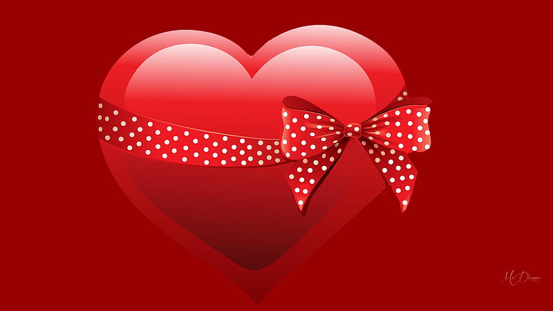 4U, red, February, Valentines Day, romance, ribbon, heart, bow, Firefox Persona theme, HD wallpaper