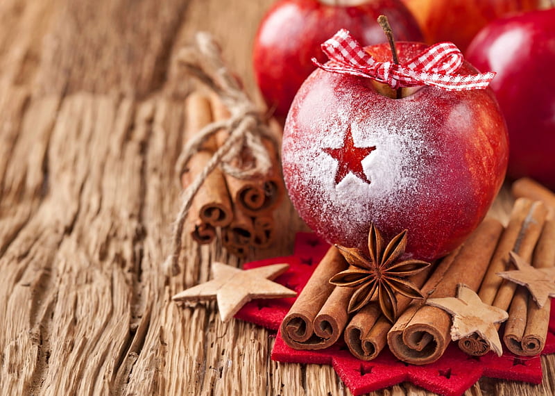 Cristmas apples, pretty, christmas, holiday, apples, cinnamon, bonito, wall, HD wallpaper