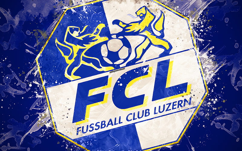 FC Luzern paint art, logo, creative, Swiss football team, Swiss Super League, emblem, blue background, grunge style, Lucerne, Switzerland, football, HD wallpaper