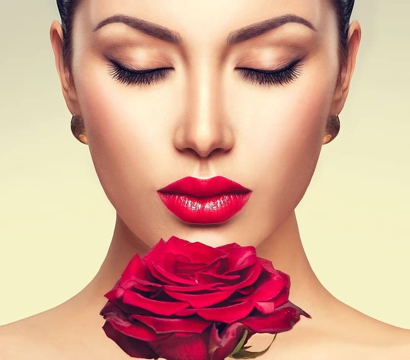 :), rose, model, flower, red, face, girl, trandafir, woman, subbotina anna, HD wallpaper