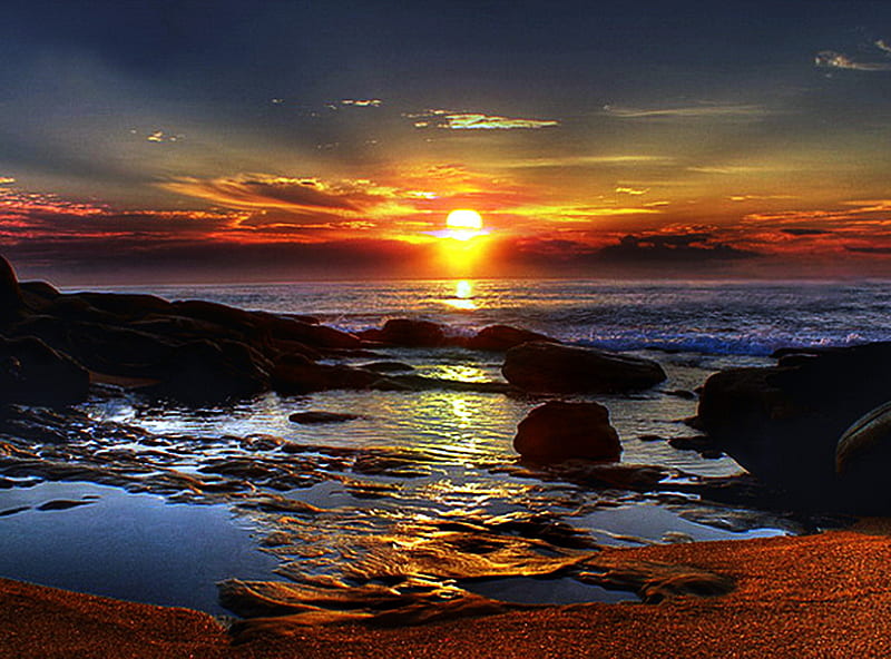 Sunrise, sun, view, ocean, colors, new day, HD wallpaper