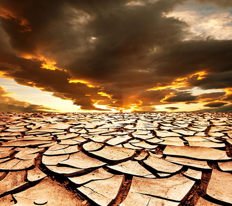 DROUGHT, cloud, crack, dry, earth, ground, sky, sunset, HD wallpaper