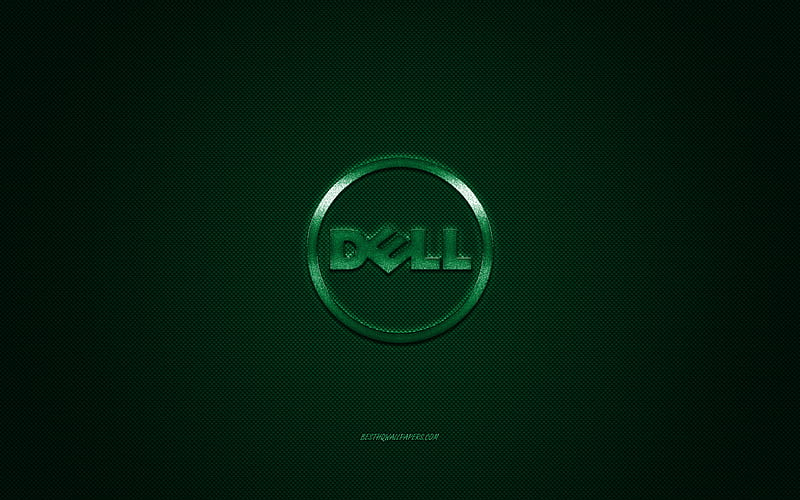 Dell round logo, green carbon background, Dell round metal logo, Dell green emblem, Dell, green carbon texture, Dell logo, HD wallpaper