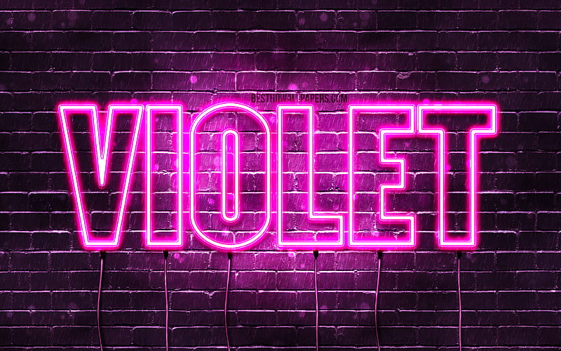 Violet with names, female names, Violet name, purple neon lights, horizontal text, with Violet name, HD wallpaper