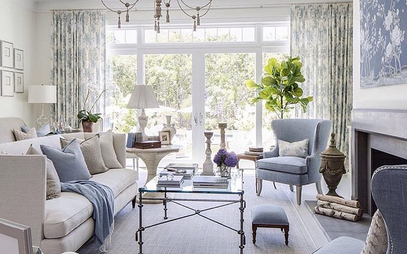 Living Room, interior, furniture, blue, HD wallpaper