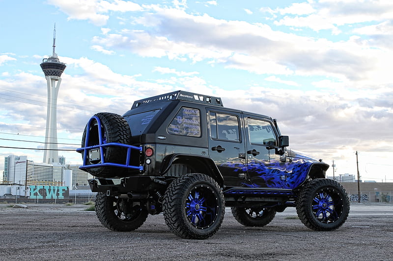 2012-Jeep-Wrangler, Black, Blue Accents, Lift, Mopar, HD wallpaper | Peakpx
