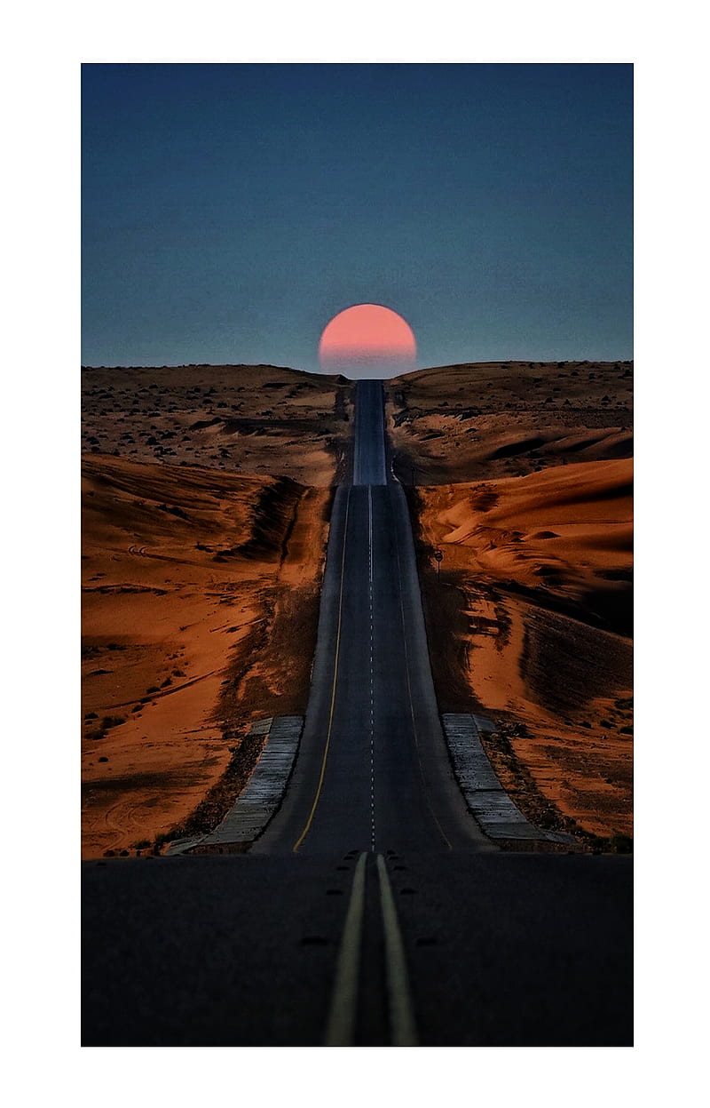 Desert, road, saudi arabia, sun set, HD phone wallpaper