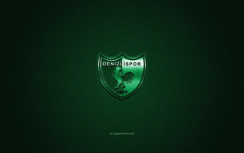 Denizlispor, Turkish football club, Turkish Super League, green logo, green carbon fiber background, football, Denizli, Turkey, Denizlispor logo, HD wallpaper