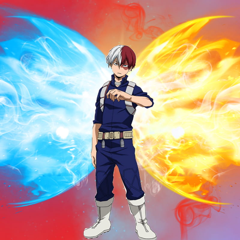 Shoto Todoroki, anime, blue, cool, fire, ice, red, HD phone wallpaper ...