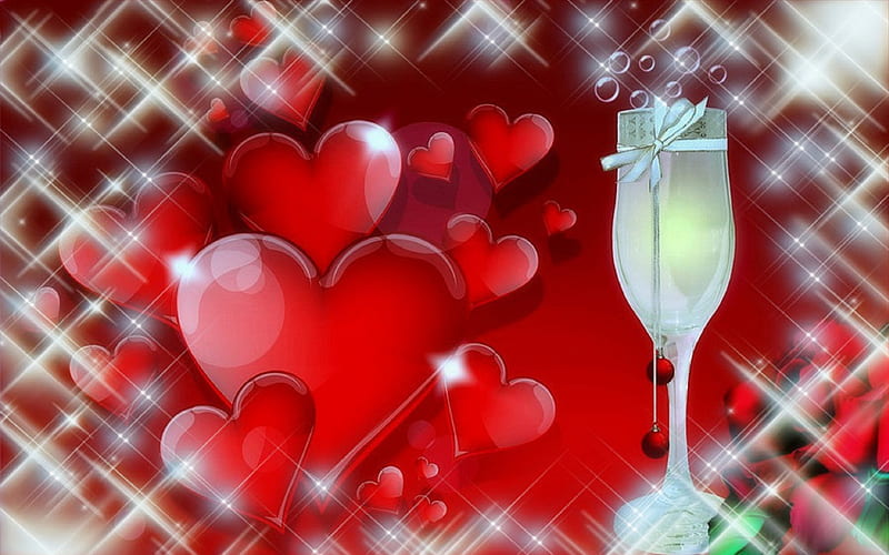Celebrate for Valentine, colorful, holidays, digital arts, attractions in dreams, bonito, digital art, sweet, all hearts, love, flowers, vector arts, lovely, romantic, happiness, colors, love four seasons, creative pre-made, corazones, roses, cool, plants, champagne, beloved valentines, celebrations, HD wallpaper
