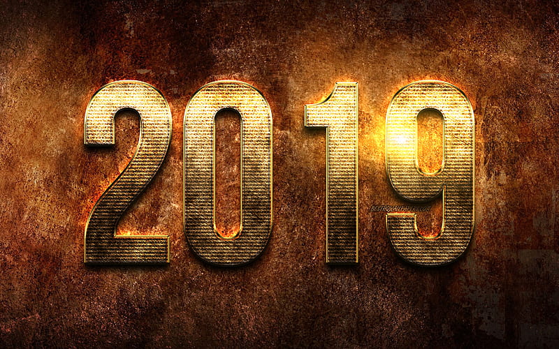 2019 golden digits, rusty background, creative, Happy New Year 2019, golden digits, 2019 concepts, 2019 on rusty background, 2019 year digits, HD wallpaper