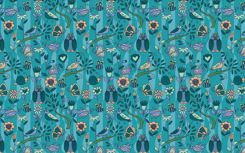 Texture, pattern, owl, yellow, bee, butterfly, bird, flower, insect, blue, HD wallpaper