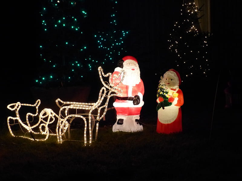 Christmas 2015, garden, christmas, figures, lights, HD wallpaper