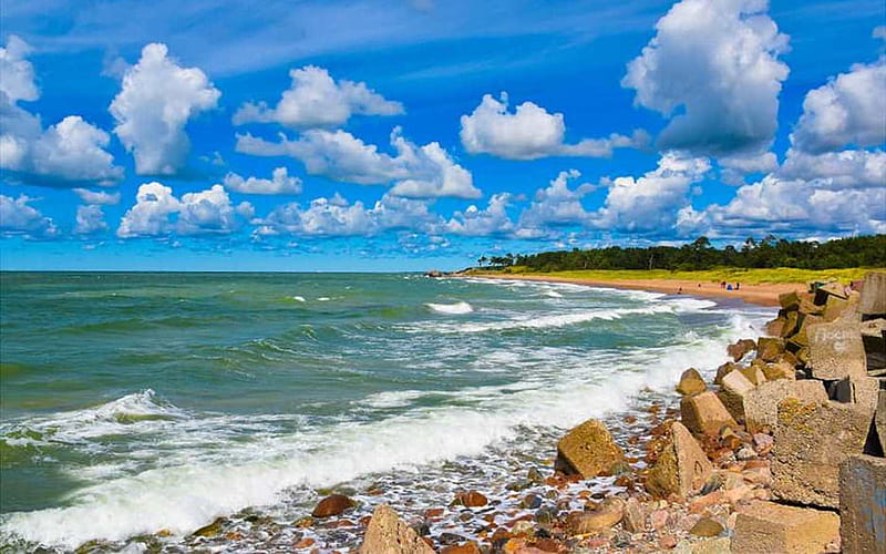 Coast of Latvia, Latvia, clouds, coast, sea, beach, HD wallpaper