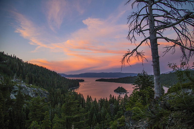 Sunset over Emerald Bay at Lake Tahoe, Lakes, Sky, Nature, Sunsets, HD wallpaper